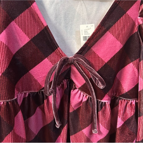 NWT MAEVE Anthropologie Velvet Babydoll Top in Rose Plaid Sz XS LS Puff Sleeves - Picture 3 of 10